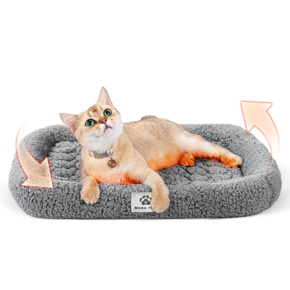 Mora Pets Self Warming Cat Bed Self Heating Pet Pad with Bolster and Foam Washable Removable Cover Non Slip Thermal Sherpa Fabric Pet Mat Grey 20 Inch