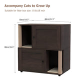 Garvee Cat Litter Box Enclosure for 2 Cats, Double Hidden Litter Box Furniture Cabinet with 2 Scratch Mat and Scratch Post, Modern Farmhouse Wooden Enclosed Cat Washroom, End Side Table
