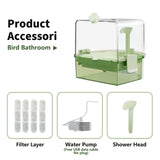 YOOSO WING Water Circulation Bird Bath, Hanging Cage Shower Box(Green)