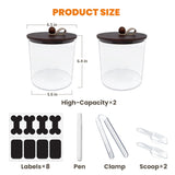 HOYTAMDAR 2 Pack Airtight Dog Food Storage Container,Dog Treat Container Dog Treat Jar with Wood Lids 6x5'',Pet Food Storage Container,Cat Food Container with Scoops,Food Tong,Labels,Pen