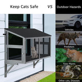 beeNbkks Bug Proof Cat Catio, Window Cat House with Metal Mesh, Outdoor Enclosure for Indoor Pets, Expandable Wooden Perch, Safe Comfortable Haven for Pets, Keep Bugs Insects Out