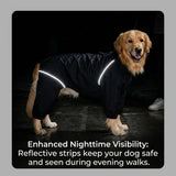 Dog Raincoat for Medium Large Dogs,rain Jacket Coat, Full Leg Coverage Waterproof Rain Suit with Detachable Hood & Tail, Reflective Strips, Snag-Free Top Zipper (Black for Boy, X-Large)