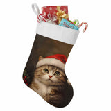 Winter Christmas Christmas Stocking 18" Cute Cat Red Santa Hat Large Xmas Hanging Stocking Decoration Plush Stocking for Winter Family Holiday Party Supplies & Gifts