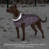 FUAMEY Dog Coat for Small Dogs,Waterproof Dog Winter Jacket with Harness Built in Puppy Cold Weather Coats Reflective Pet Vest with Zipper Warm Fleece Dogs Snowsuit Windproof Purple Leopard XS