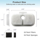 16 Pack Cat Water Fountain Replacement Filter for Petlibro Dockstream Cat Water Fountain(PLWF005/PLWF115/PLWF105, Pet Water Fountain Filter with Replacement Pre-Filter Pump Sponges(16+16)