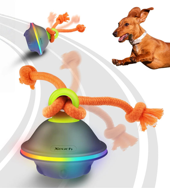 Xeuch Interactive Dog Toys, Automatic Moving and Rolling LED Light Up Dogs Ball with Rope, Motion-Activated Wicked Ball for Small Medium Pup, Stimulation Toy for Boredom Relief