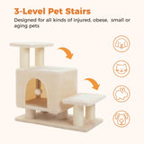 UYMI 3-in-1 Dog Stairs & Cat Scratching Post with Condo, Pet Steps for High Beds, Sofa, Couch, Tall Cat Tower, High-Strength Boards for Indoor Small Cats Kittens Dogs Climbing Playing, 3 Steps-Beige