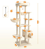 Made4Pets Tall Cat Tree, 71 Inches Cat Tree Tower for Indoor Cats Large Adult, Plush Multi-Level Cat Tower with 5 Scratching Posts, 2 Hammock, Condo and Perch, Big Cat House Indoor, Beige