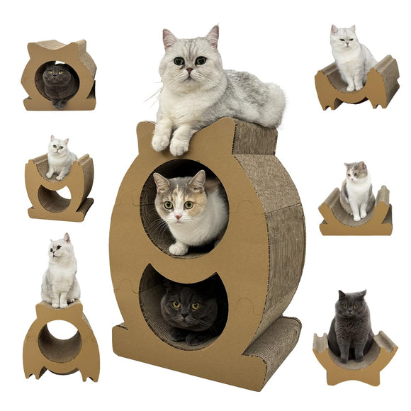 Lumizone Cat Scratcher Bed Lounge Cardboard Scratching Board for Indoor Cats Multi-Functional Freely Combine Scratch Pad Toy Durable Scratcher House