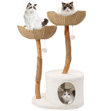 BUMUBI Modern Cat Climbing Tower Solid Wood Cat Tree for Indoor Cat Large Adult Tall Condo Tower with Scratching Post Bed and Stand