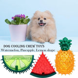 HomeSoGood 3Pcs Dog Cooling Chew Toys,Cooling Teething Toy for Puppies,Summer Interactive Squeaky Toys,Small and Medium Pet Treat Training Tools,Watermelon Pineapple Fruits Shape Teething Toys