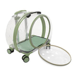 Cat Carrier with Wheels, Breathable Cat Rolling Carrier with Telescopic Handle, Bubble Cat Backpack Carrier, Clear Pet Travel Bag for Small Dogs Pets, up to 19lbs, 15.7" x 10.6" x 17.7" (Green)