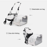 PJDDP Cat Stroller, Pet Cart,Foldable Pet Stroller for Large Cat Or Small Dogs with Detachable Carrier,Lightweight,Mesh Windows,Breathable,Clear
