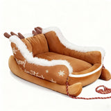 Christmas Dog Bed, Funny Santa Dog Sleigh Bed, Self Warming Fuzzy Cushion