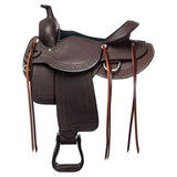 Double S Oiled Trail Saddle | Size 15 | Beautifully Hand Tooled | Generously Padded Seat | Lightweight & Maintenance Free | Stainless Steel Hardware | Saddle Bag Compatible |
