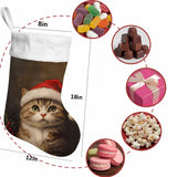 Winter Christmas Christmas Stocking 18" Cute Cat Red Santa Hat Large Xmas Hanging Stocking Decoration Plush Stocking for Winter Family Holiday Party Supplies & Gifts