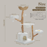 PAWZ Road Cat Tree for Indoor Cats Large Adults, 59 Inches Modern Cat Tower with Large Basket and Hammock, Natural Solid Wood, Luxury Condo & Dual Perches, Modern Cat Furniture for Big Cats, White