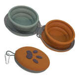 Collapsible Dog Bowls, 2-in-1 Silicone Pet Food and Water Bowl with Carabiner, Portable Double Compartment Dish for Travel, Camping, Hiking Puppy Essentials (Green Brown)
