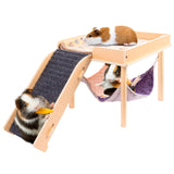 BESNEW Enlarged Guinea Pig Hammock with Platform and Stairs,Wooden Small Animal Hideout for Guinea Pigs Bunny Ferret Hamster Hiding Sleeping Activities(Single)