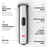 FuzzyFix Professional Dog Grooming Clippers with Charging Dock, 5-in-1 Adjustable Blade Cordless Pet Grooming Kit 5 Speed Rechargeable Trimmer Hair Shaver with Detachable Metal Guide Combs for Animal