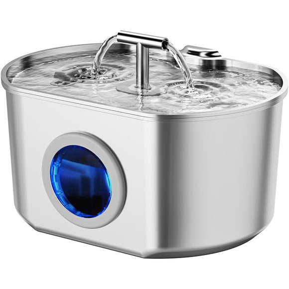 Cat Water Fountain Stainless Steel - Pet Drinking Fountain for Cats Indoor - 2.2L/74oz Automatic Water Dispenser with Watering Level Window (1 Filter)