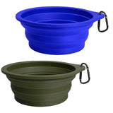 PetBonus 2-Pack Silicone Collapsible Dog Bowls, BPA Free Dishwasher Safe, Portable Foldable Expandable Travel Bowl, Food Water Feeding Cup Dish for Dogs Cats with 2 Carabiners (Army Green, Blue)