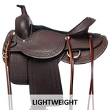 Double S Oiled Trail Saddle | Size 15 | Beautifully Hand Tooled | Generously Padded Seat | Lightweight & Maintenance Free | Stainless Steel Hardware | Saddle Bag Compatible |