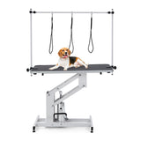 CuisinSmart Hydraulic Dog Grooming Table 43.3'' Large Pet Grooming Table for Dogs, Max Load 350Lbs, 22"-39" Adjustable Height, Non-Slip PVC Top Salon-Grade Dog Groomings Station