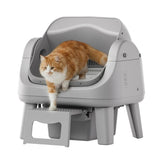 PetPivot Open Top Self Cleaning Cat Litter Box, Automatic Litter Box with 7 Pairs of Safety Sensors, Anti-Pinch Protection and Easy Access Step for Senior Cats, Dark Grey
