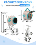 COZIWOW Dog Stroller for Dogs and Cats, Foldable 4-Wheel Pet Stroller with Temperature Display | Ventilation Fan | Anti-Irritation Design | Night Light | Cat Strollers for Daily Walks & Outdoor Use