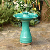LuxenHome 22 Inch Ceramic Bird Bath Fountain, Elegant Glazed Outdoor Water Feature with Lotus Design, Freestanding Waterfall Birdbath Garden Water Fountain for Backyard, Patio