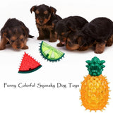 HomeSoGood 3Pcs Dog Cooling Chew Toys,Cooling Teething Toy for Puppies,Summer Interactive Squeaky Toys,Small and Medium Pet Treat Training Tools,Watermelon Pineapple Fruits Shape Teething Toys
