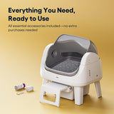 PetPivot Open Top Self Cleaning Cat Litter Box, Automatic Litter Box with 7 Pairs of Safety Sensors, Anti-Pinch Protection and Easy Access Step for Senior Cats, White Grey