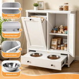Dog Feeding Station Cabinet with Storage, Metal Pet Feeding Station with Storage, Tilt-Out Dog Food Storage Cabinet with 2 Stainless Steel Bowls, Hidden Feeding Station for Dogs & Cats, White