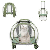 Cat Carrier with Wheels, Breathable Cat Rolling Carrier with Telescopic Handle, Bubble Cat Backpack Carrier, Clear Pet Travel Bag for Small Dogs Pets, up to 19lbs, 15.7" x 10.6" x 17.7" (Green)