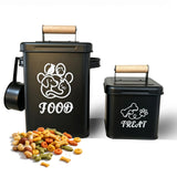 Bopulatrix Dog Treat Container Airtight Set of 2-5.9x5.9x7.9 & 4.7x4.7x4.7 inch Iron Dog Treat Jars, 26 Cup Capacity, Food Grade Epoxy Coated, with Scoops, Black