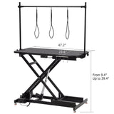 47 in Electric Dog Grooming Table, Heavy Duty, Height Adjustable Professional Pet Grooming Table w/Leveling Wheels, Dog Grooming Arm, Anti Slip Tabletop & Tool Organizer/Dog Grooming Station, Black