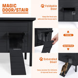 BRIOPAWS Outdoor-Cat-House-Insulated | Feral-Cat-Shelter for Winter | Weatherproof | Large Wooden Pet House for Multiple Cats | Foldable Ladder | Acrylic Side Window | Black