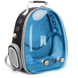 Bird Traval Carrier Cage, Polarized Tinted Blue Space Capsule Astronaut Backpack to Carry Parakeet Cockatiel Parrot with Metal Tray Wood Perch, Vet Transport Bag
