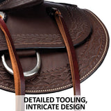 Double S Oiled Trail Saddle | Size 15 | Beautifully Hand Tooled | Generously Padded Seat | Lightweight & Maintenance Free | Stainless Steel Hardware | Saddle Bag Compatible |