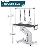 CuisinSmart Hydraulic Dog Grooming Table 43.3'' Large Pet Grooming Table for Dogs, Max Load 350Lbs, 22"-39" Adjustable Height, Non-Slip PVC Top Salon-Grade Dog Groomings Station