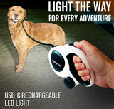 AVANTO Retractable Dog Leash with Flashlight, 16ft Heavy Duty LED Night Safety Leash for Dogs up to 110lbs – 360° Tangle-Free, USB Rechargeable Light, Waste Bag Dispenser, One-Hand Brake & Lock