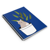 Blue Cat in Plant Pot Spiral Notebook — Cute Cat Journal, Ruled Lined Notebook