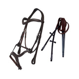 ExionPro English Jumping Bridle for Horses with Combined Flash Noseband | Anatomical Monocrown Padded Headpiece & Rubber Reins | Black/Brown Show Bridle for Eventing & Training