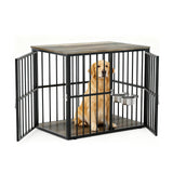 GarveeHome 43" Large Dog Crate Furniture with Double Doors, Heavy Duty Indoor Pet Cage Pet House with Lockable Dog Kennel Furniture & Side End Table for Large/Medium Dogs Wooden Decorative