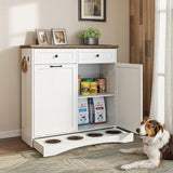 Furnivio Double Tilt Out Trash Can Cabinet with Dog Bowl, 10 Gallons Dog Food Storage Cabinet, Hidden Trash Can Cabinet with Hideaway Drawer for Kitchen, Living Room (White Grain, Double Door)