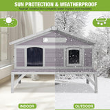 GUTINNEEN Large Outdoor Cat House Insulated Cat House Indestructible Weatherproof Feral Cat Shelter with Openable Hinged Roof, Escape Doors for 1-4 Feral Barn Cats in Winter (43.5"x31.1"x31.2")