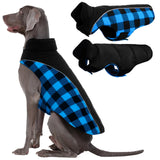 Kuoser Dog Winter Coat, Reversible Waterproof Dog Jacket with Leash Hole, Warm Dogs Fleece Vest Adjustable Doggy Cold Weather Clothes Plaid Christmas Outfit Pet Apparel for Extra Large Dogs, Blue 3XL