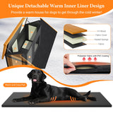 HomeSheek Dog House with Insulated Liner and Dog Bowls Stand, Large Heated Outdoor Dog Kennel Keep Warm in Winter, Food Bowls and Anti-Bite Design for Outside Small Medium Large Dogs