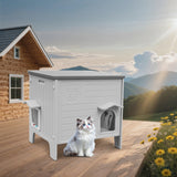 Plastic Insulated Outdoor Cat House Weatherproof for Feral Cat, Elevated Cat Shelter with Escape Door, Easy Assemble, Expansive Interior‌ Grey 22.0" L x 21.0" W x 16.0" H